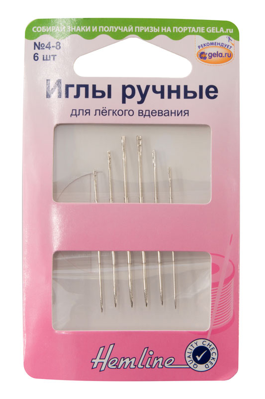 216.48/G002 Иглы ручные для легкого вдевания №4-8 6шт (картон)